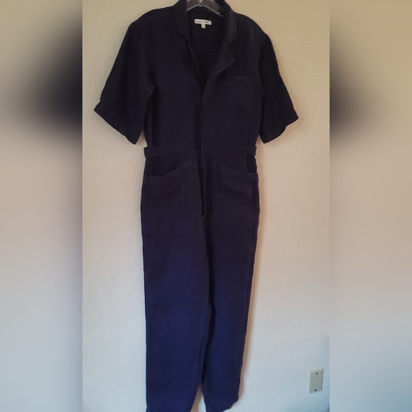 Alex Mill Standard Blue Linen Jumpsuit Womens Size XS Short Sleeve Button Front - Picture 6 of 14